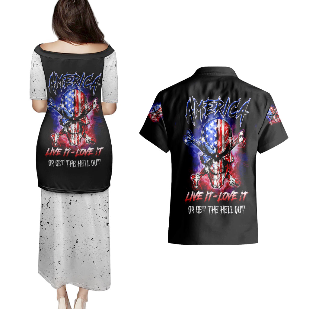 American Skull Couples Matching Puletasi Dress and Hawaiian Shirt American Live It Love It Or Get The Hell Out - Wonder Print Shop