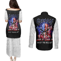 American Skull Couples Matching Puletasi Dress and Long Sleeve Button Shirts American Live It Love It Or Get The Hell Out - Wonder Print Shop