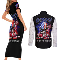 American Skull Couples Matching Short Sleeve Bodycon Dress and Long Sleeve Button Shirts American Live It Love It Or Get The Hell Out - Wonder Print Shop