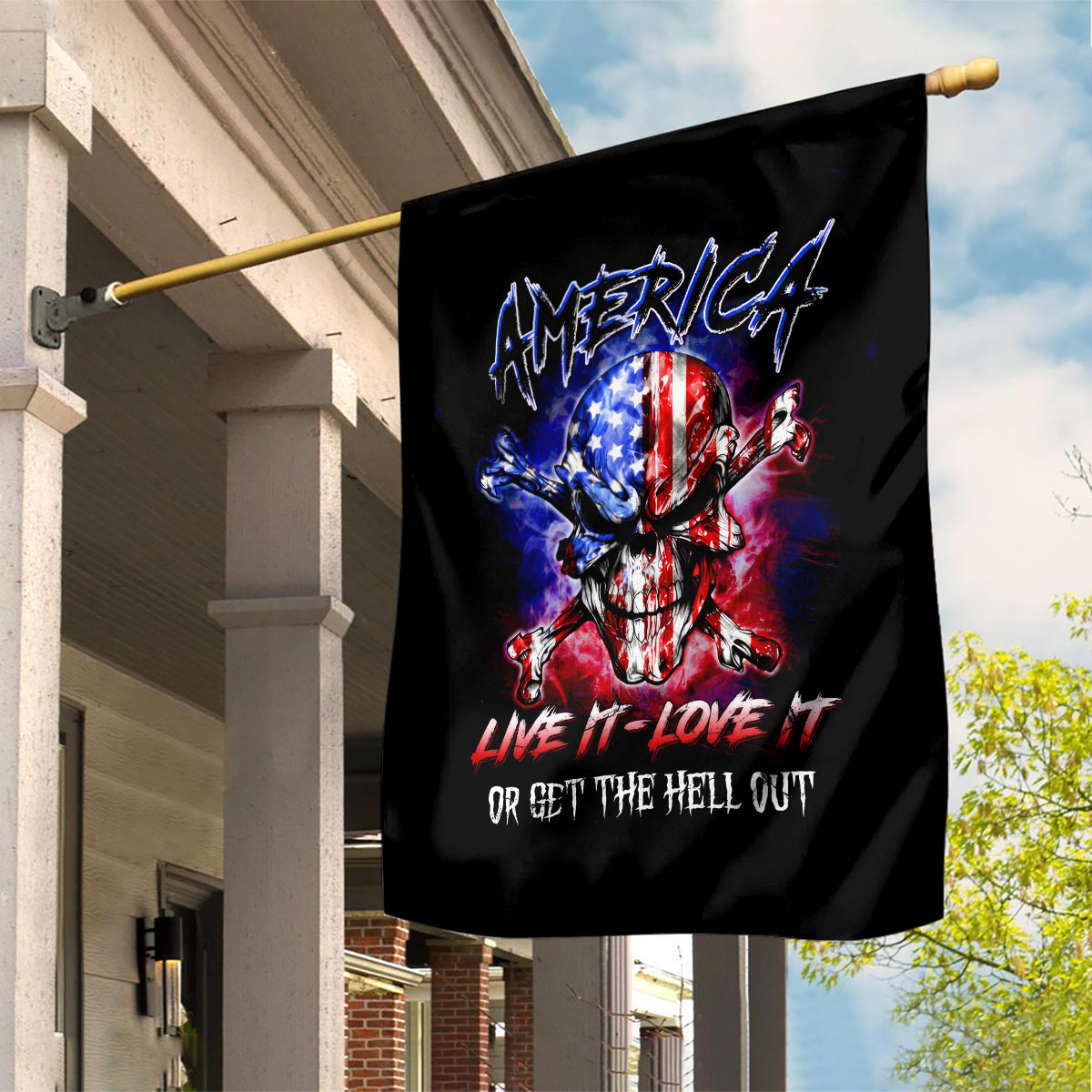 American Skull Garden Flag American Live It Love It Or Get The Hell Out - Wonder Print Shop