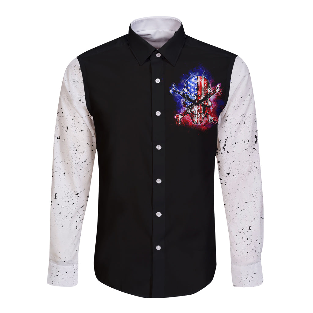 American Skull Long Sleeve Button Shirt American Live It Love It Or Get The Hell Out - Wonder Print Shop