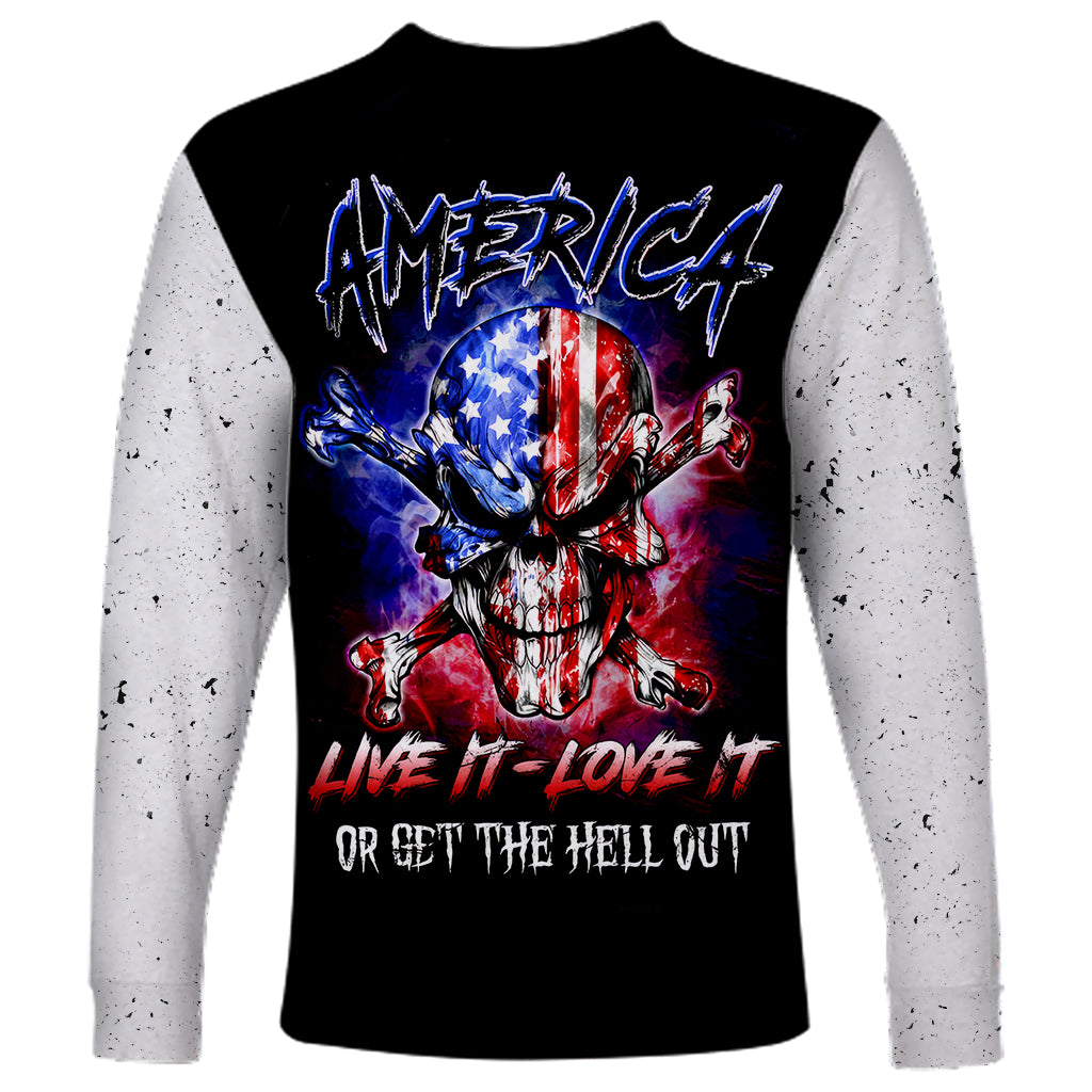 American Skull Long Sleeve Shirt American Live It Love It Or Get The Hell Out - Wonder Print Shop