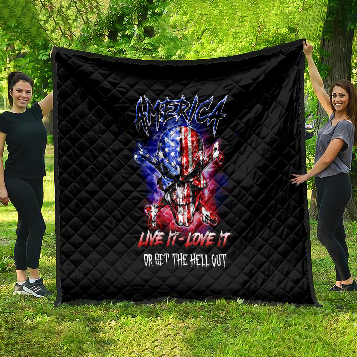 American Skull Quilt American Live It Love It Or Get The Hell Out - Wonder Print Shop