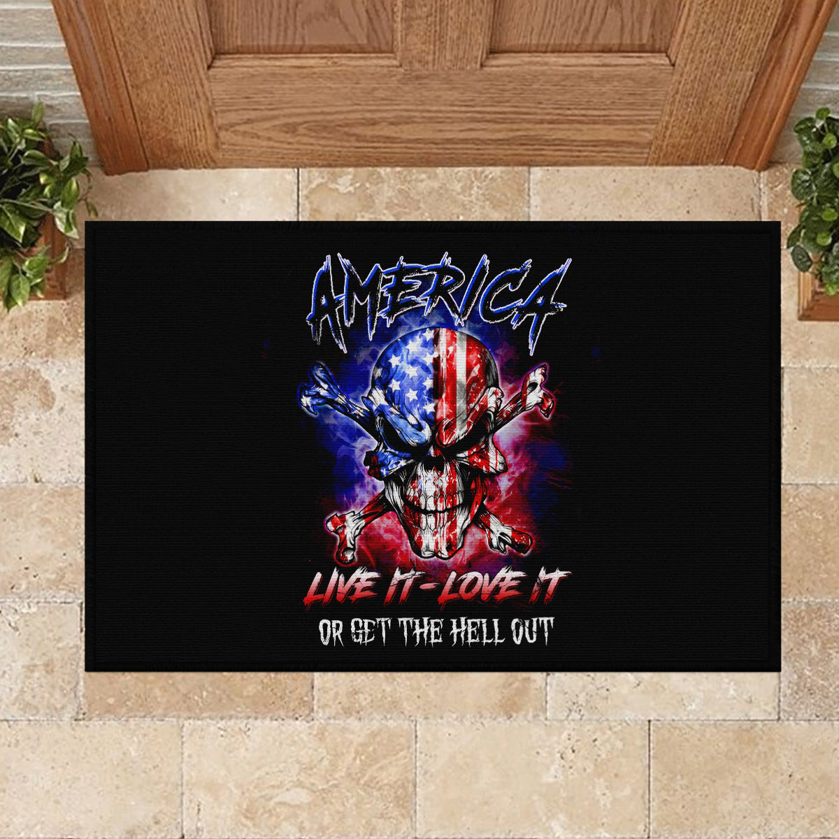American Skull Rubber Doormat American Live It Love It Or Get The Hell Out - Wonder Print Shop