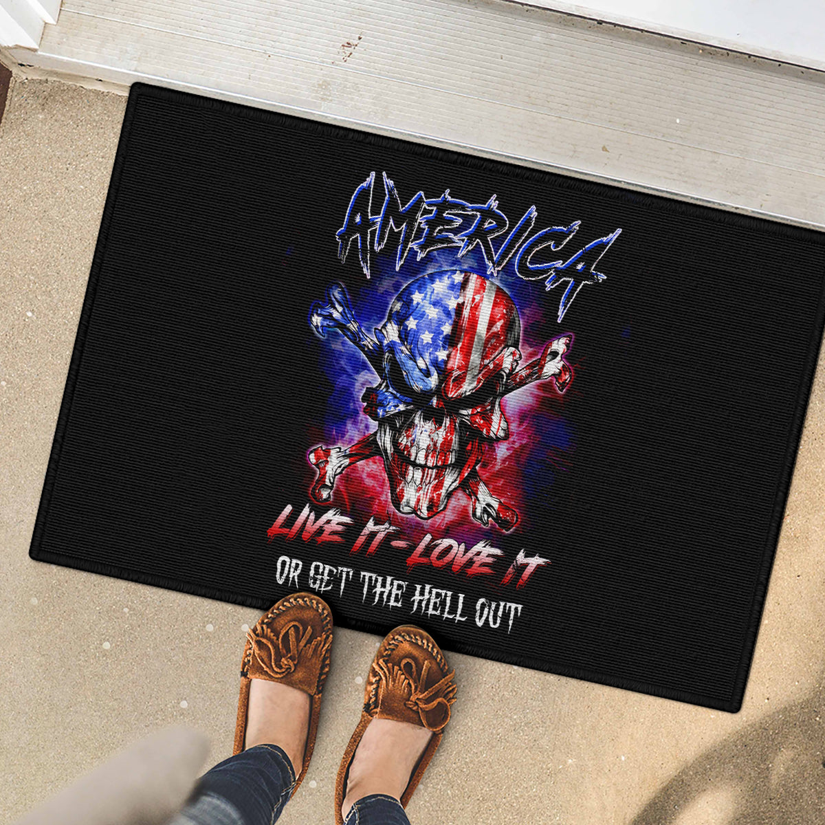 American Skull Rubber Doormat American Live It Love It Or Get The Hell Out - Wonder Print Shop