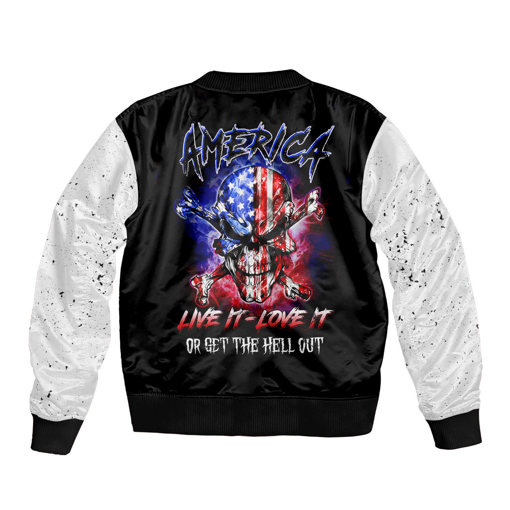 American Skull Sleeve Zip Bomber Jacket American Live It Love It Or Get The Hell Out - Wonder Print Shop