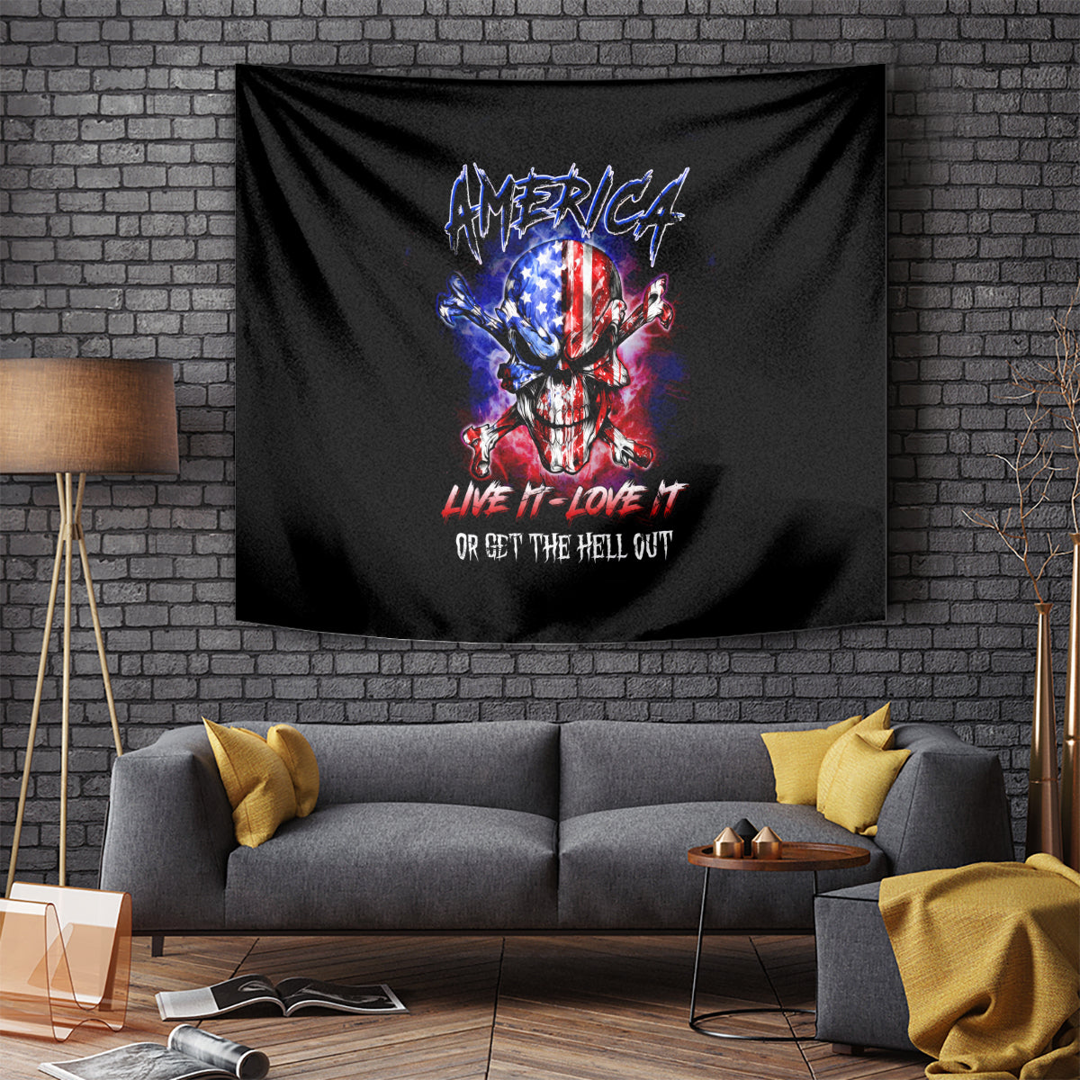American Skull Tapestry American Live It Love It Or Get The Hell Out - Wonder Print Shop