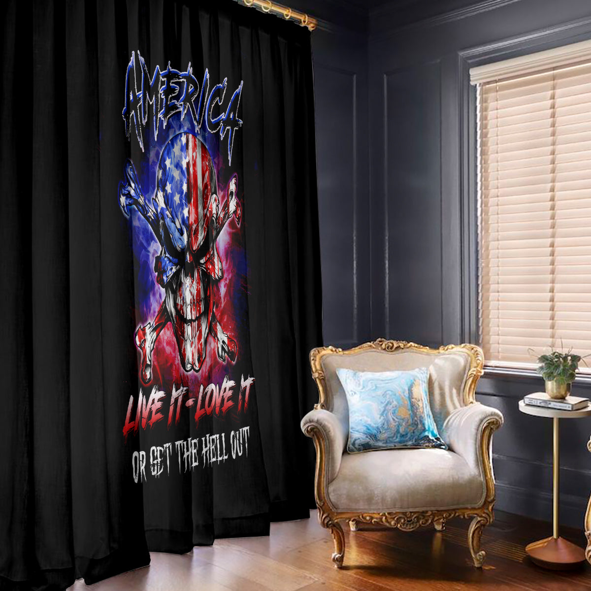 American Skull Window Curtain American Live It Love It Or Get The Hell Out - Wonder Print Shop