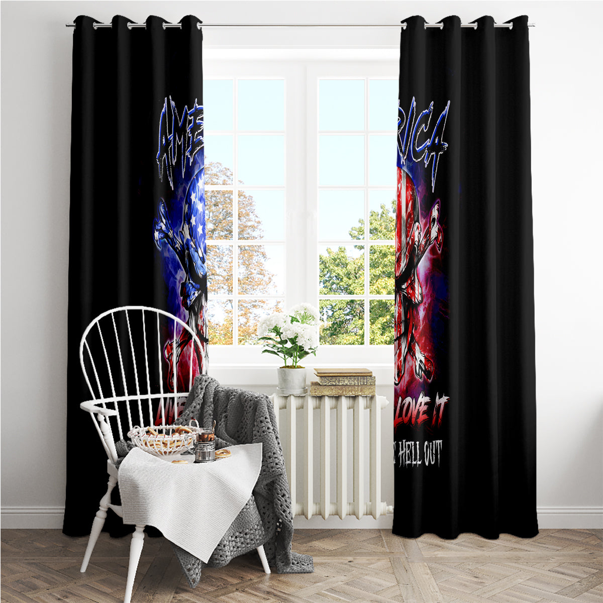American Skull Window Curtain American Live It Love It Or Get The Hell Out - Wonder Print Shop