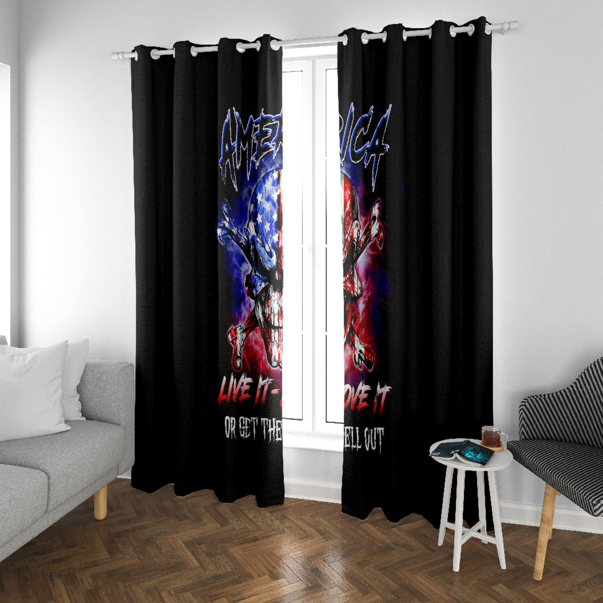 American Skull Window Curtain American Live It Love It Or Get The Hell Out - Wonder Print Shop