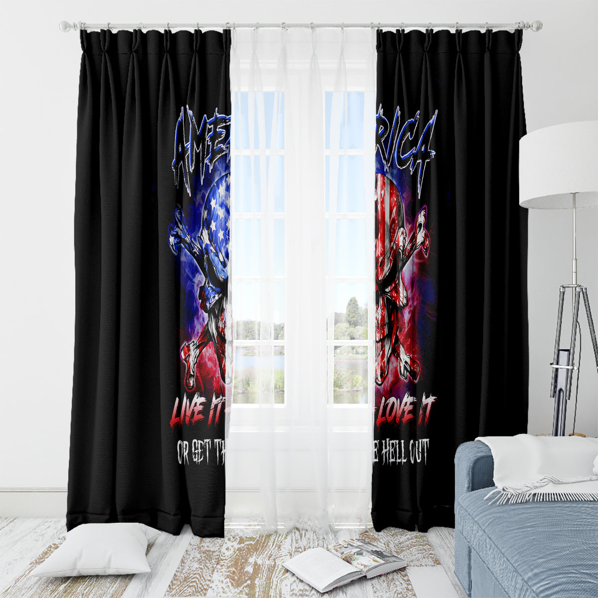 American Skull Window Curtain American Live It Love It Or Get The Hell Out - Wonder Print Shop