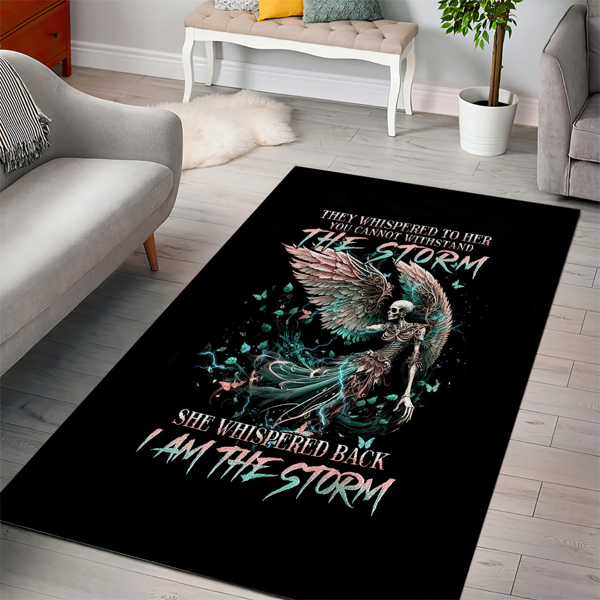 Angel Skull Area Rug She Whispered Back Iam The Storm - Wonder Print Shop