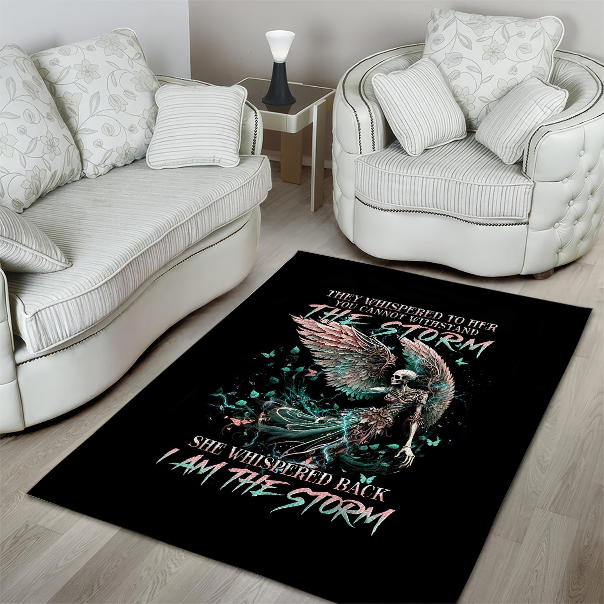 Angel Skull Area Rug She Whispered Back Iam The Storm - Wonder Print Shop