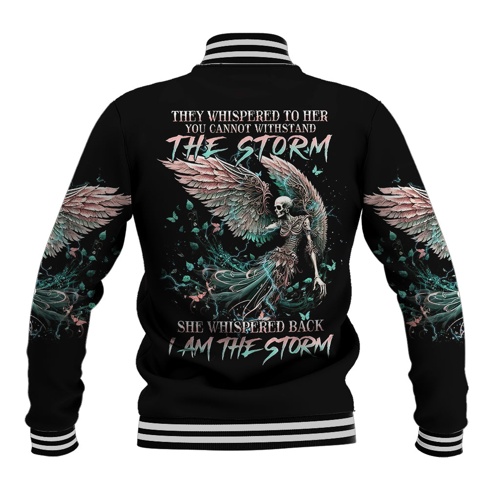 Angel Skull Baseball Jacket She Whispered Back Iam The Storm - Wonder Print Shop