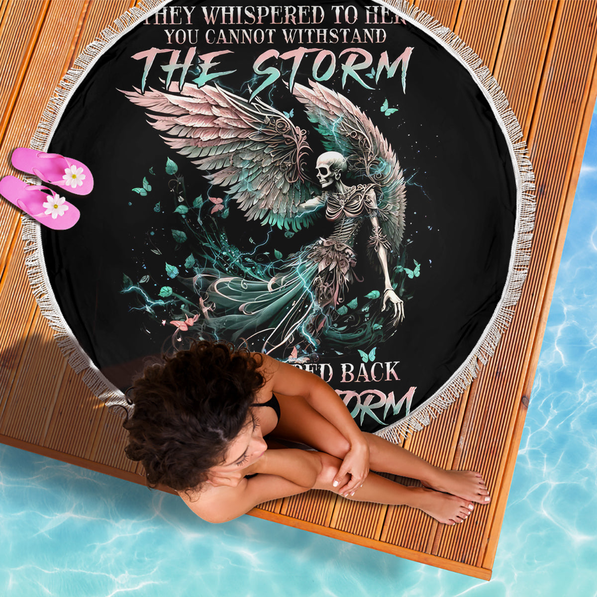 Angel Skull Beach Blanket She Whispered Back Iam The Storm - Wonder Print Shop