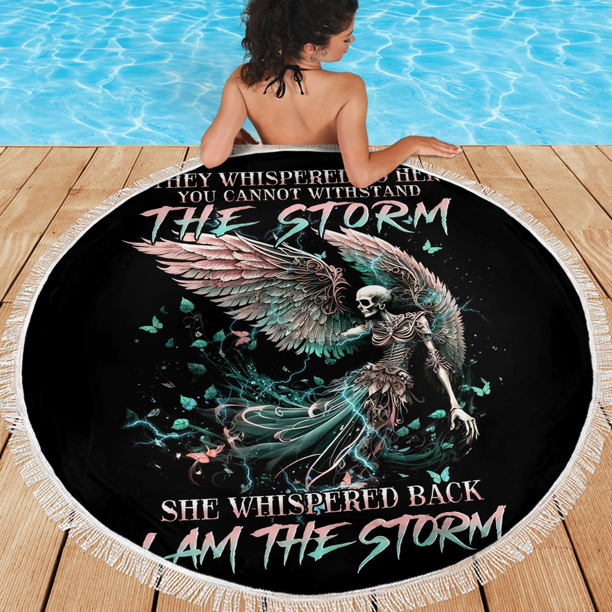 Angel Skull Beach Blanket She Whispered Back Iam The Storm - Wonder Print Shop