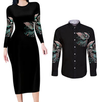 Angel Skull Couples Matching Long Sleeve Bodycon Dress and Long Sleeve Button Shirts She Whispered Back Iam The Storm - Wonder Print Shop