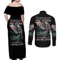 Angel Skull Couples Matching Off Shoulder Maxi Dress and Long Sleeve Button Shirts She Whispered Back Iam The Storm - Wonder Print Shop