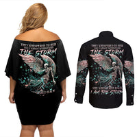 Angel Skull Couples Matching Off Shoulder Short Dress and Long Sleeve Button Shirts She Whispered Back Iam The Storm - Wonder Print Shop