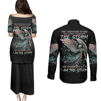 Angel Skull Couples Matching Puletasi Dress and Long Sleeve Button Shirts She Whispered Back Iam The Storm - Wonder Print Shop