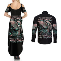 Angel Skull Couples Matching Summer Maxi Dress and Long Sleeve Button Shirts She Whispered Back Iam The Storm - Wonder Print Shop