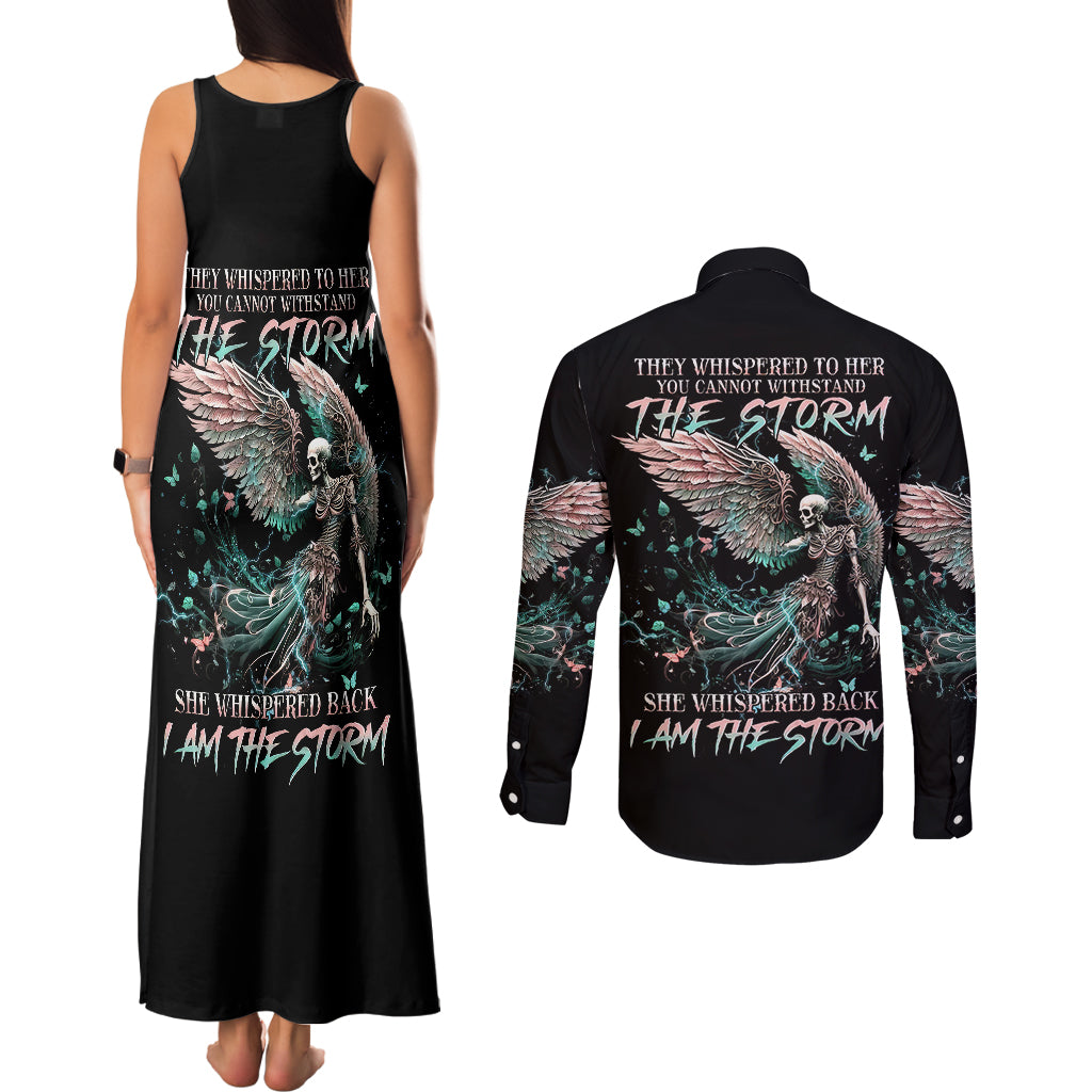 Angel Skull Couples Matching Tank Maxi Dress and Long Sleeve Button Shirts She Whispered Back Iam The Storm - Wonder Print Shop