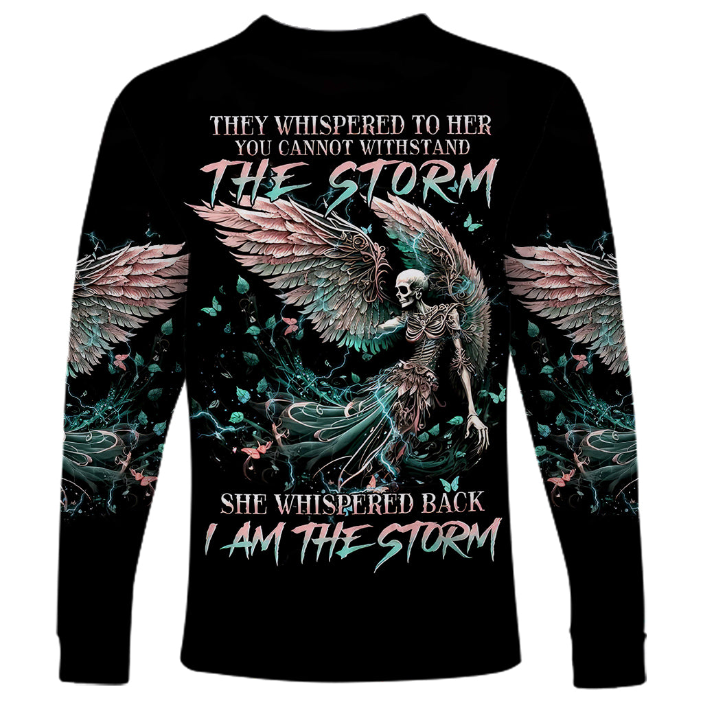 Angel Skull Long Sleeve Shirt She Whispered Back Iam The Storm - Wonder Print Shop