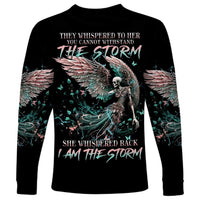 Angel Skull Long Sleeve Shirt She Whispered Back Iam The Storm - Wonder Print Shop