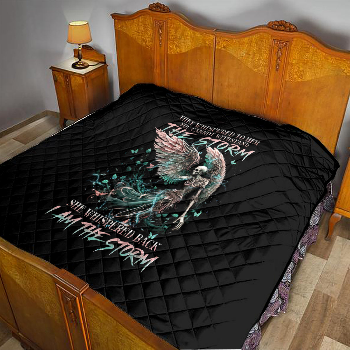 Angel Skull Quilt She Whispered Back Iam The Storm - Wonder Print Shop