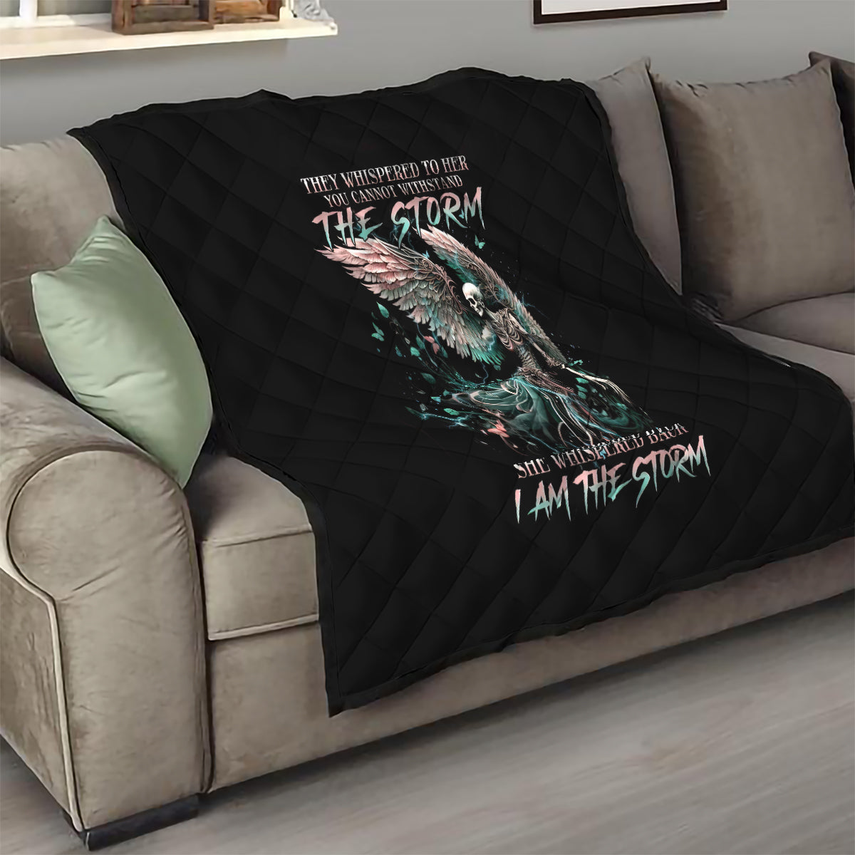 Angel Skull Quilt She Whispered Back Iam The Storm - Wonder Print Shop