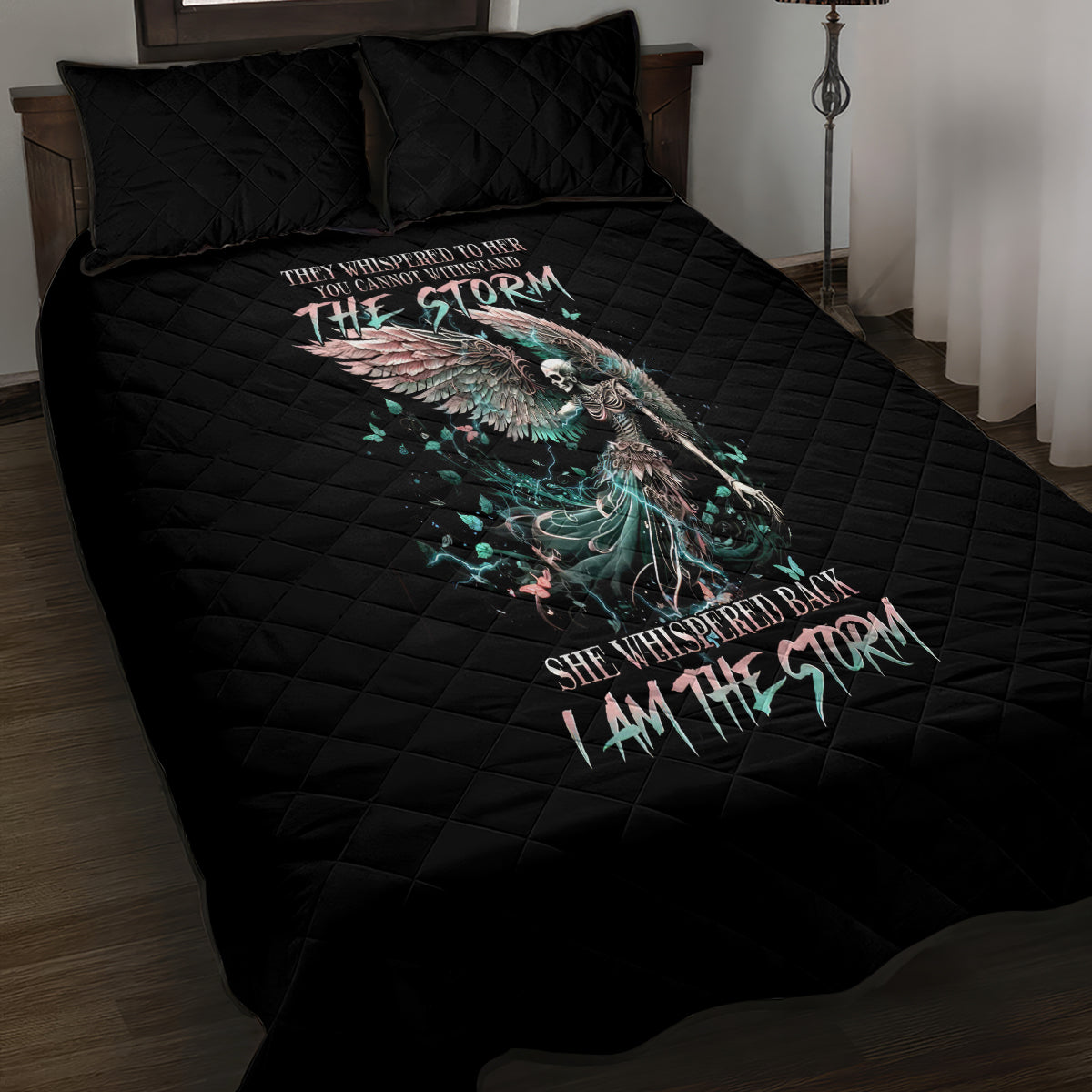 Angel Skull Quilt Bed Set She Whispered Back Iam The Storm - Wonder Print Shop