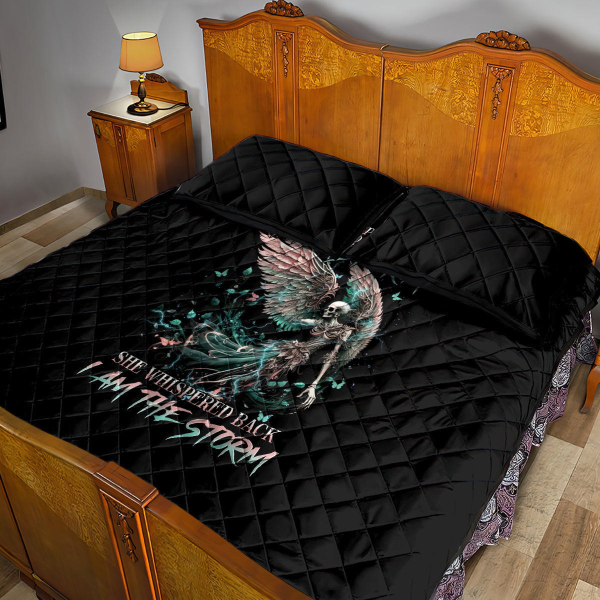 Angel Skull Quilt Bed Set She Whispered Back Iam The Storm - Wonder Print Shop
