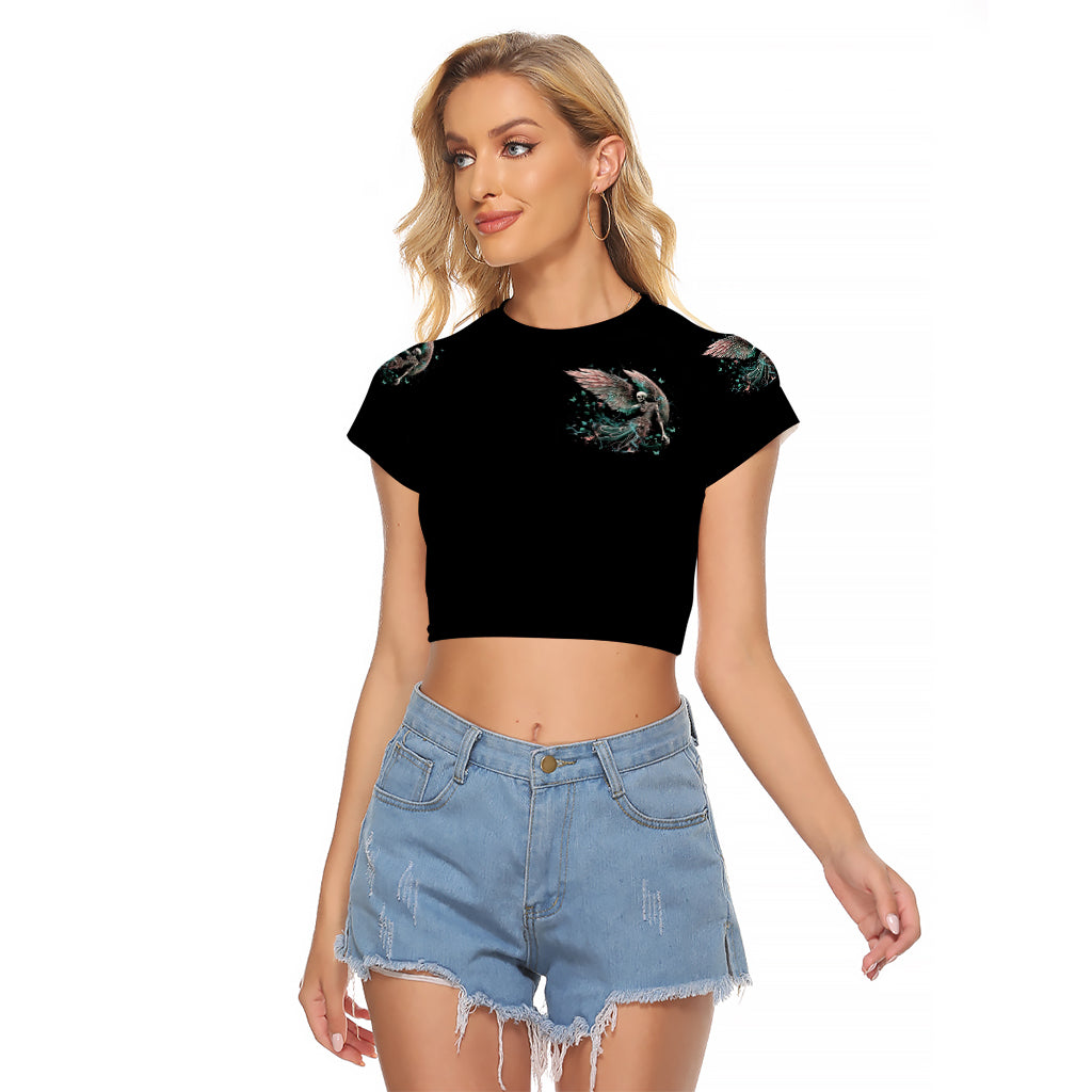 Angel Skull Raglan Cropped T Shirt She Whispered Back Iam The Storm - Wonder Print Shop
