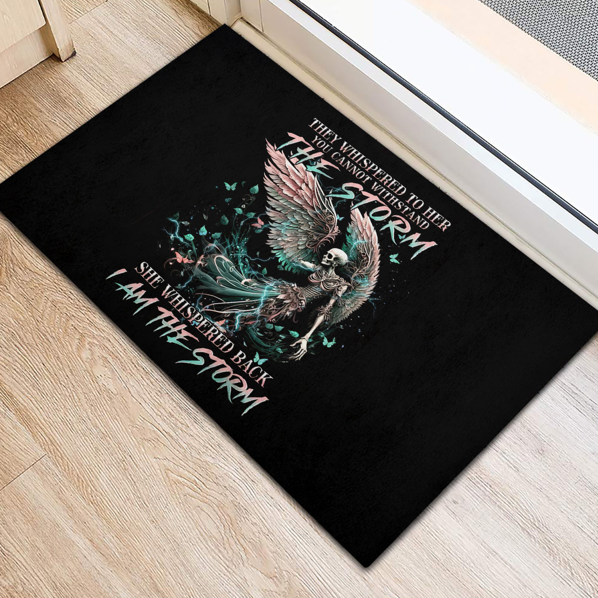 Angel Skull Rubber Doormat She Whispered Back Iam The Storm - Wonder Print Shop