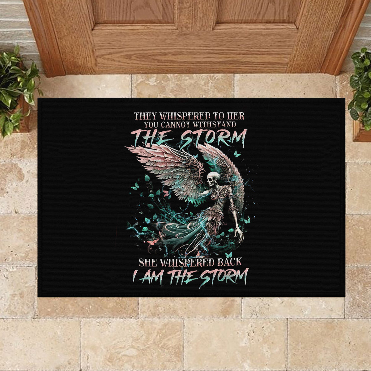 Angel Skull Rubber Doormat She Whispered Back Iam The Storm - Wonder Print Shop