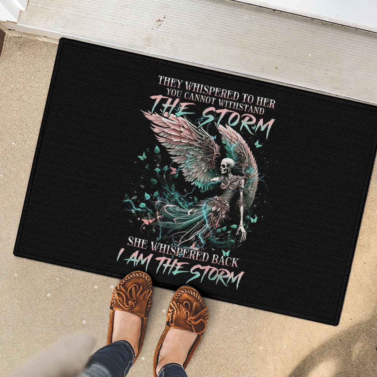 Angel Skull Rubber Doormat She Whispered Back Iam The Storm - Wonder Print Shop