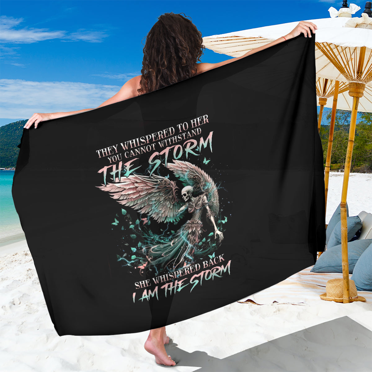 Angel Skull Sarong She Whispered Back Iam The Storm - Wonder Print Shop