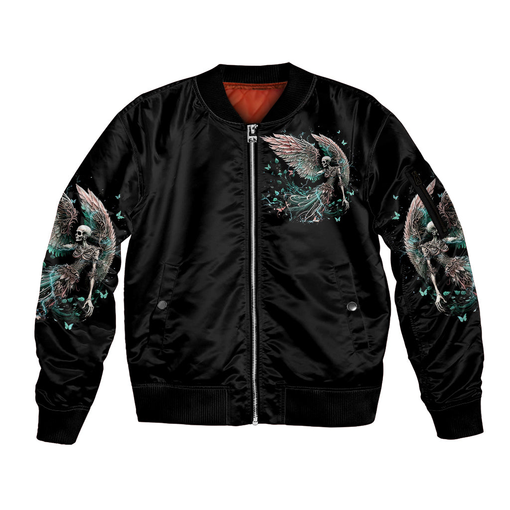 Angel Skull Sleeve Zip Bomber Jacket She Whispered Back Iam The Storm - Wonder Print Shop
