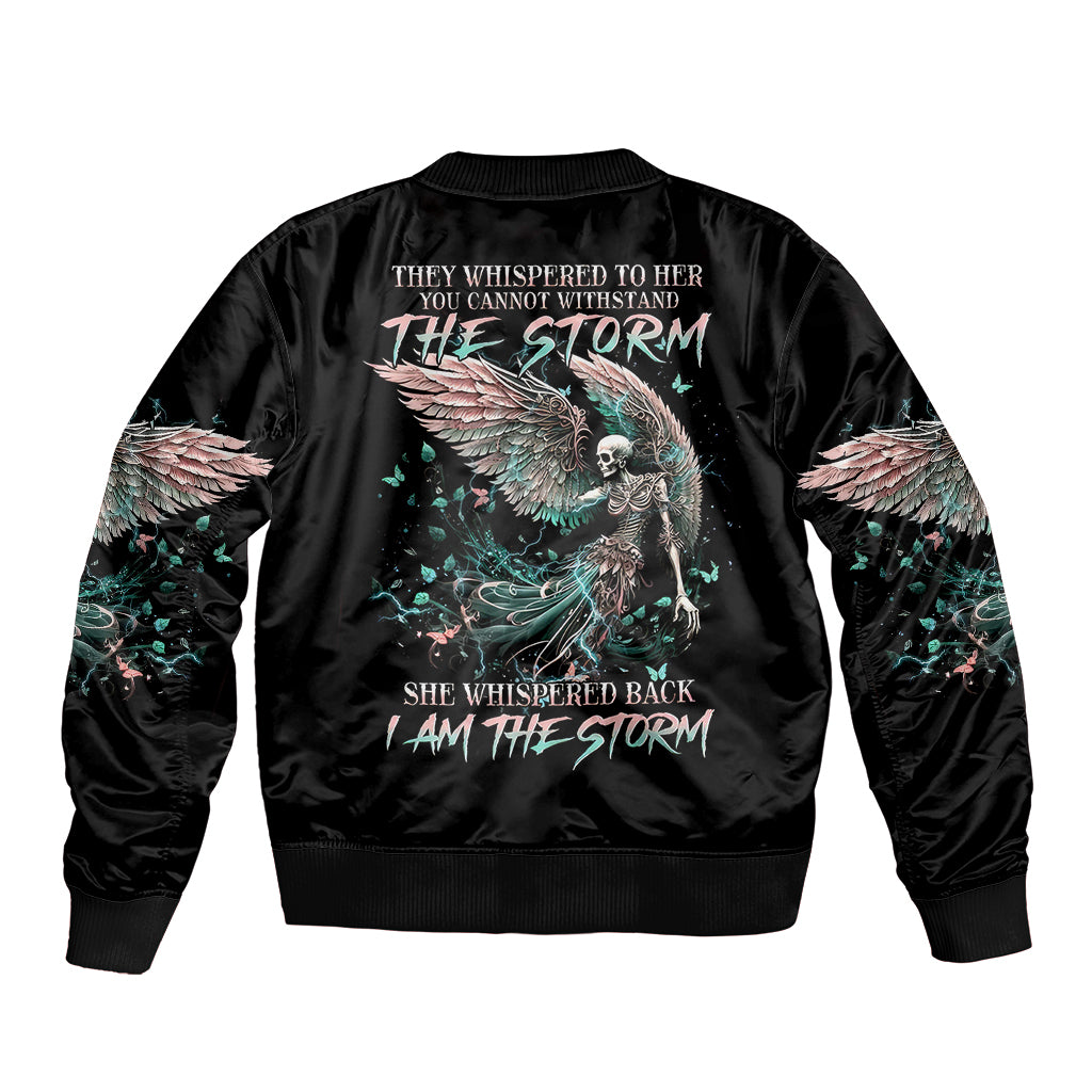 Angel Skull Sleeve Zip Bomber Jacket She Whispered Back Iam The Storm - Wonder Print Shop