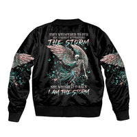 Angel Skull Sleeve Zip Bomber Jacket She Whispered Back Iam The Storm - Wonder Print Shop