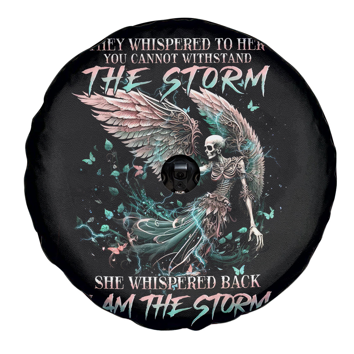 Angel Skull Spare Tire Cover She Whispered Back Iam The Storm - Wonder Print Shop