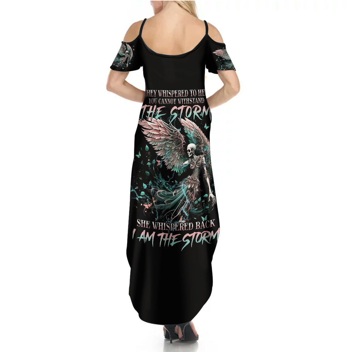 Angel Skull Summer Maxi Dress She Whispered Back Iam The Storm - Wonder Print Shop