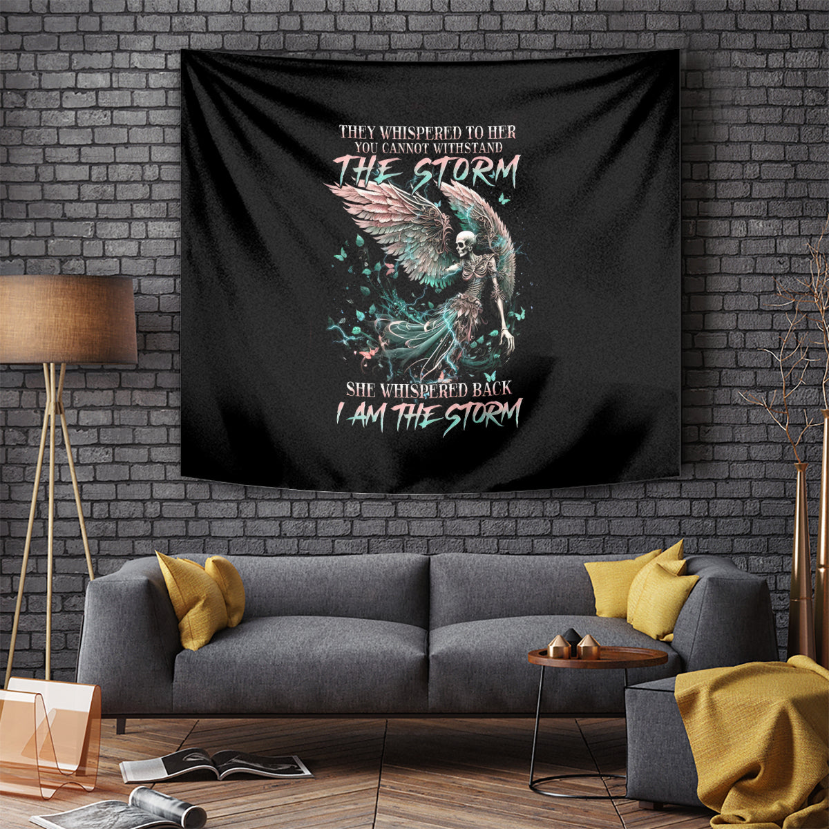 Angel Skull Tapestry She Whispered Back Iam The Storm - Wonder Print Shop