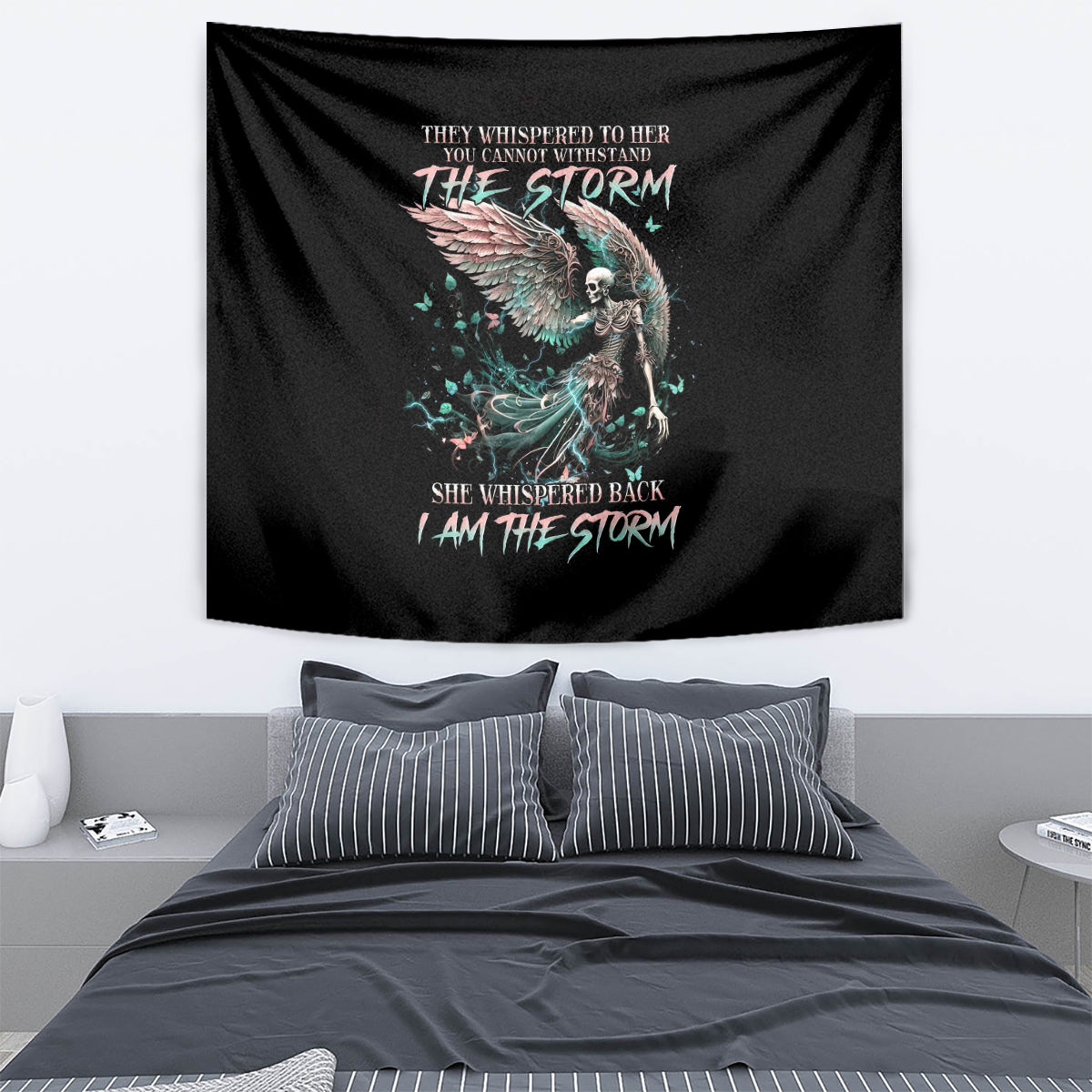 Angel Skull Tapestry She Whispered Back Iam The Storm - Wonder Print Shop