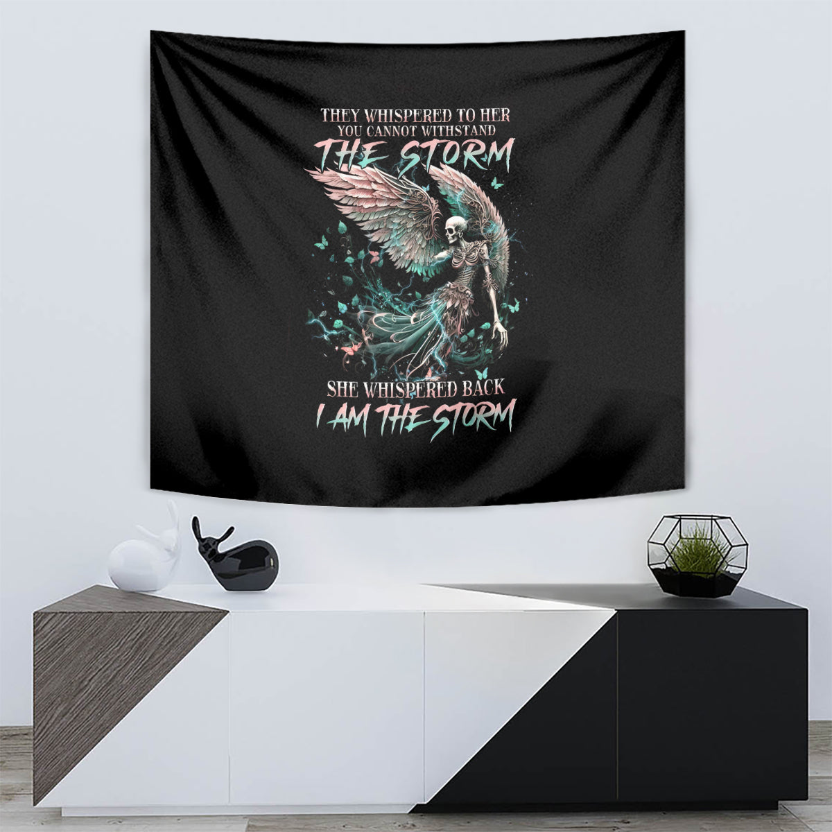 Angel Skull Tapestry She Whispered Back Iam The Storm - Wonder Print Shop