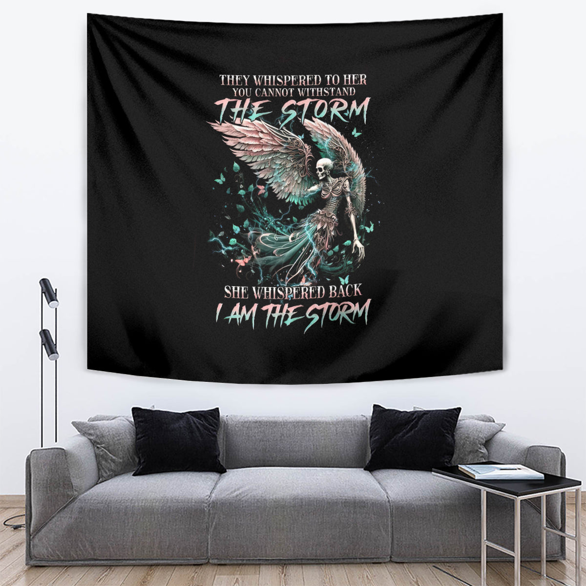 Angel Skull Tapestry She Whispered Back Iam The Storm - Wonder Print Shop