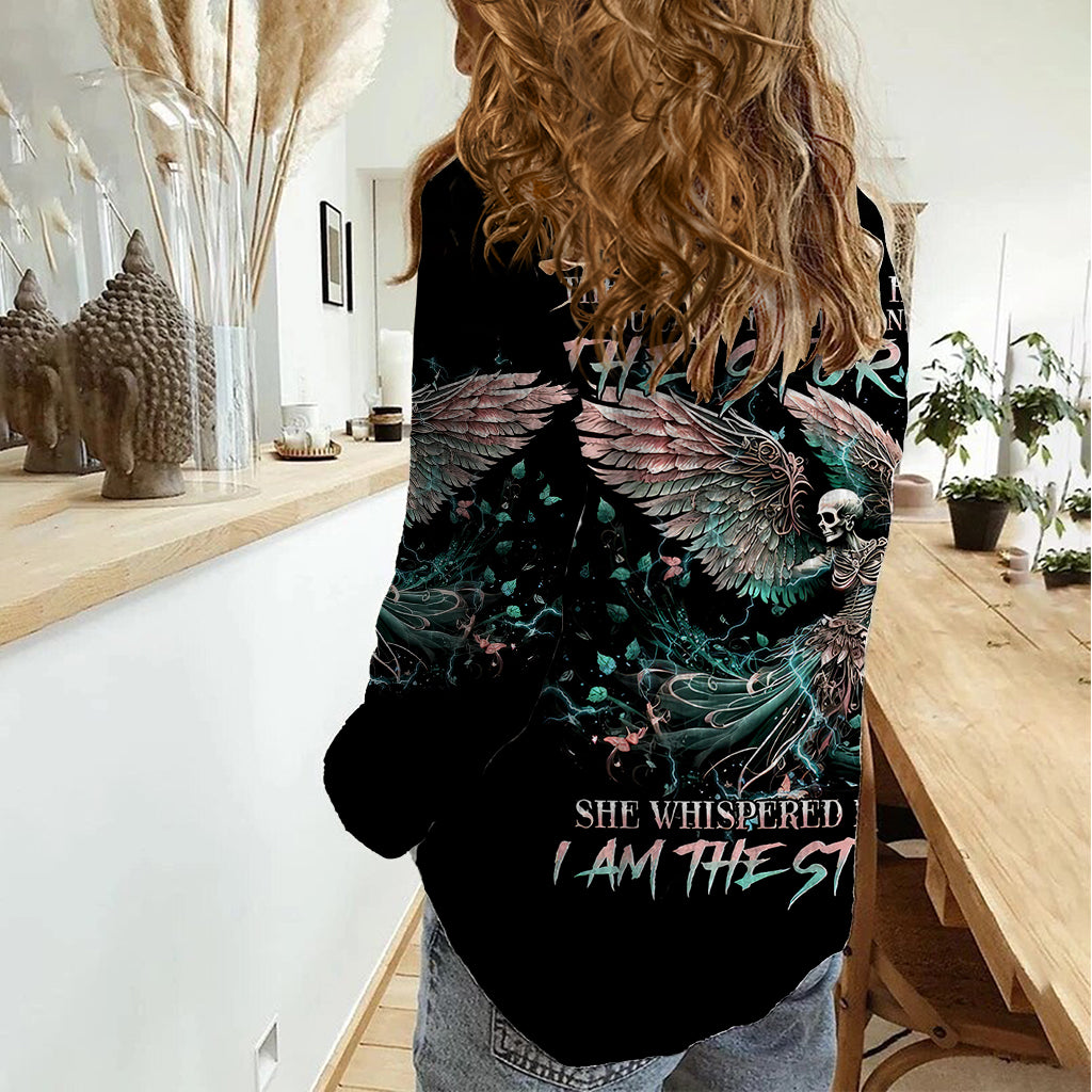 Angel Skull Women Casual Shirt She Whispered Back Iam The Storm - Wonder Print Shop