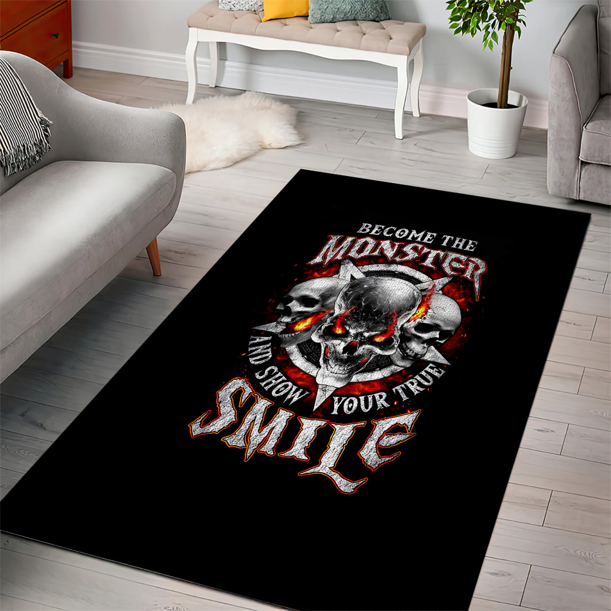 Satan Skull Area Rug Become The Monster And Show Your True Smile - Wonder Print Shop