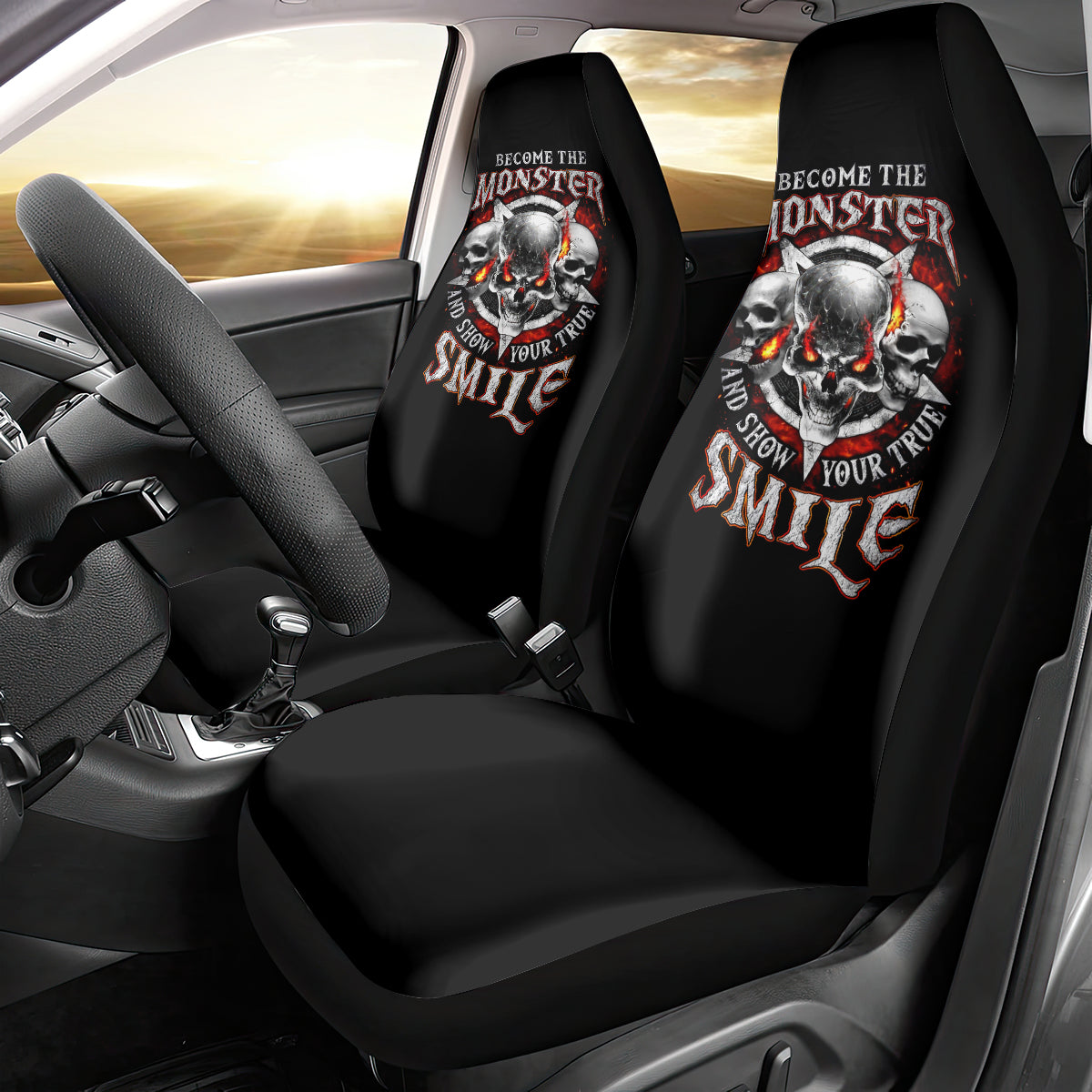 Satan Skull Car Seat Cover Become The Monster And Show Your True Smile - Wonder Print Shop