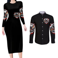Satan Skull Couples Matching Long Sleeve Bodycon Dress and Long Sleeve Button Shirts Become The Monster And Show Your True Smile - Wonder Print Shop